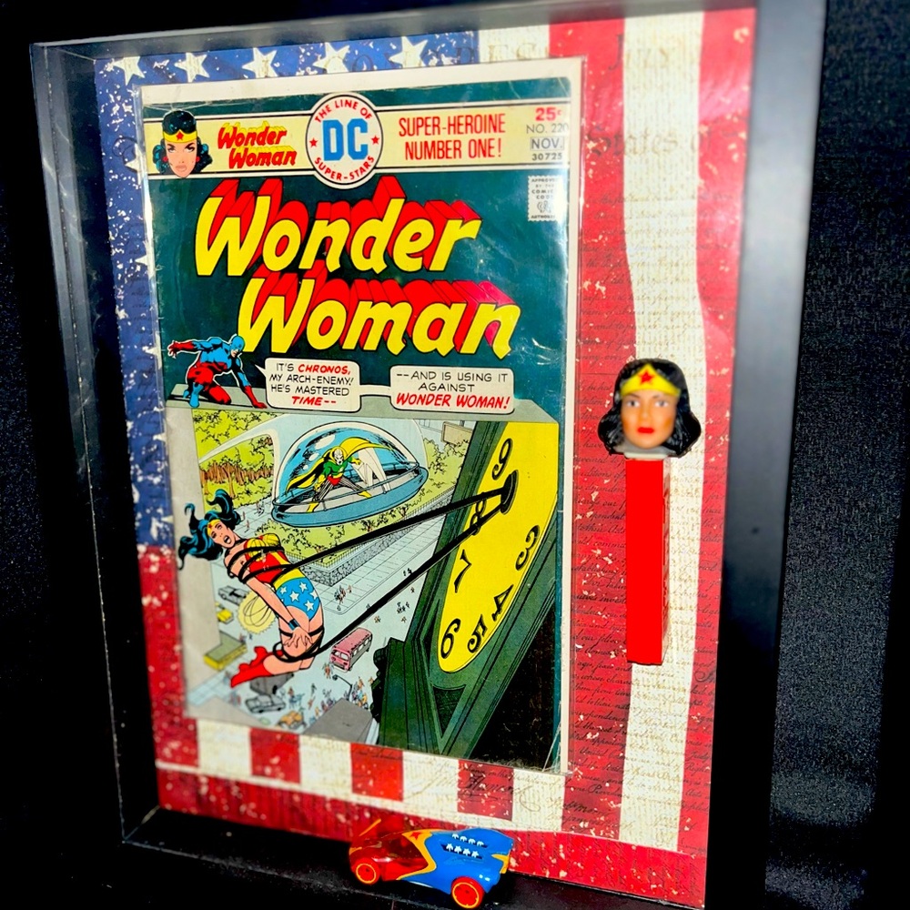Pez Vintage Wonder Woman Pez collectibles shadow box